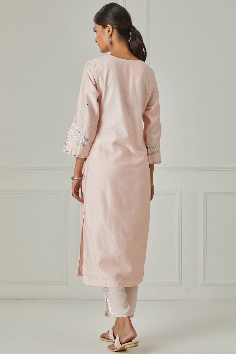 Pink Handcrafted Straight Chanderi Kurta