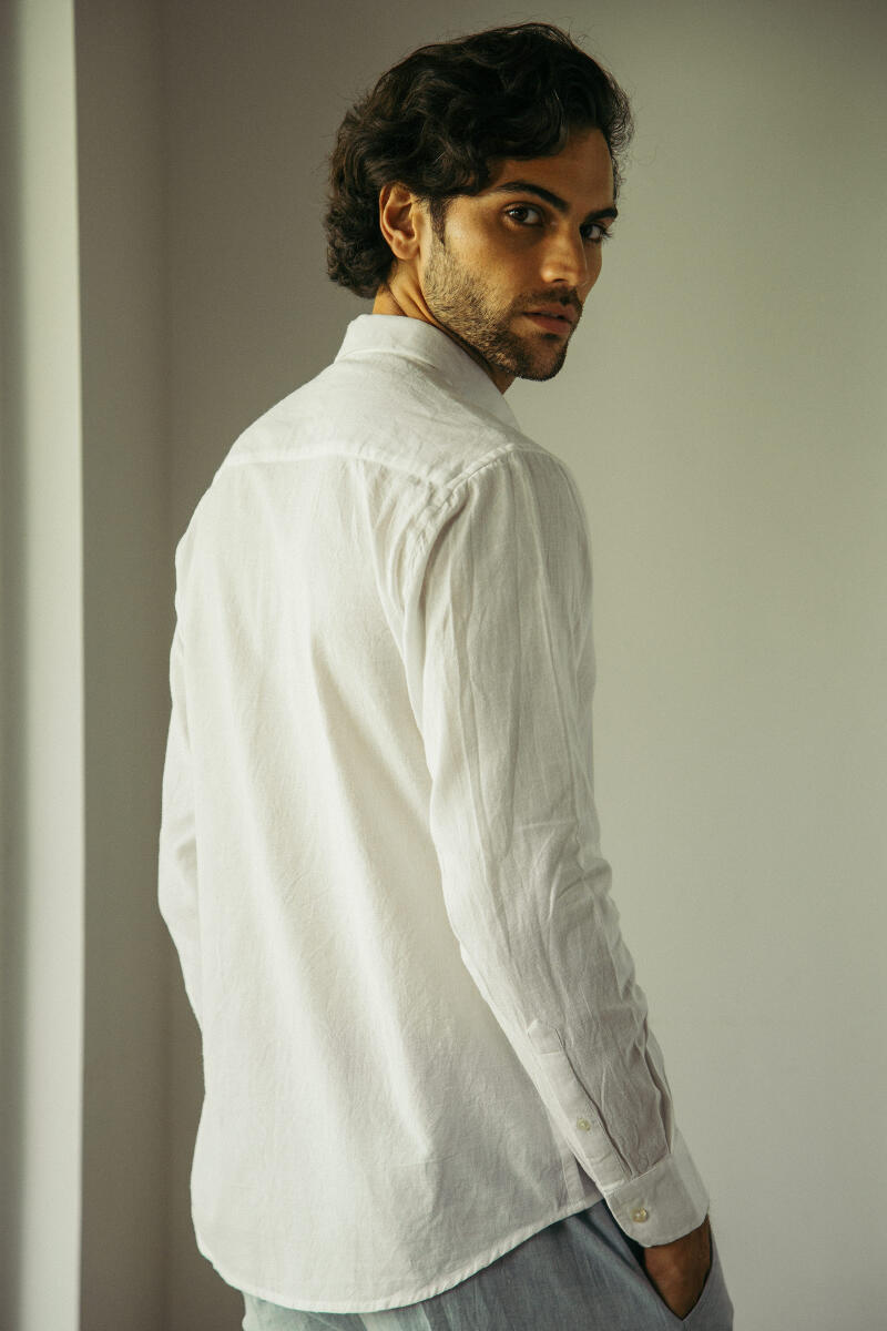 White Handcrafted Cotton Linen Shirt