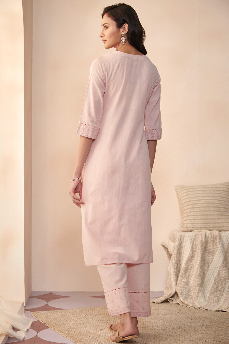 Pink Handcrafted Straight Cotton Kurta