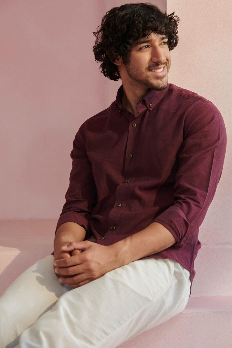 Wine Handcrafted Cotton Shirt