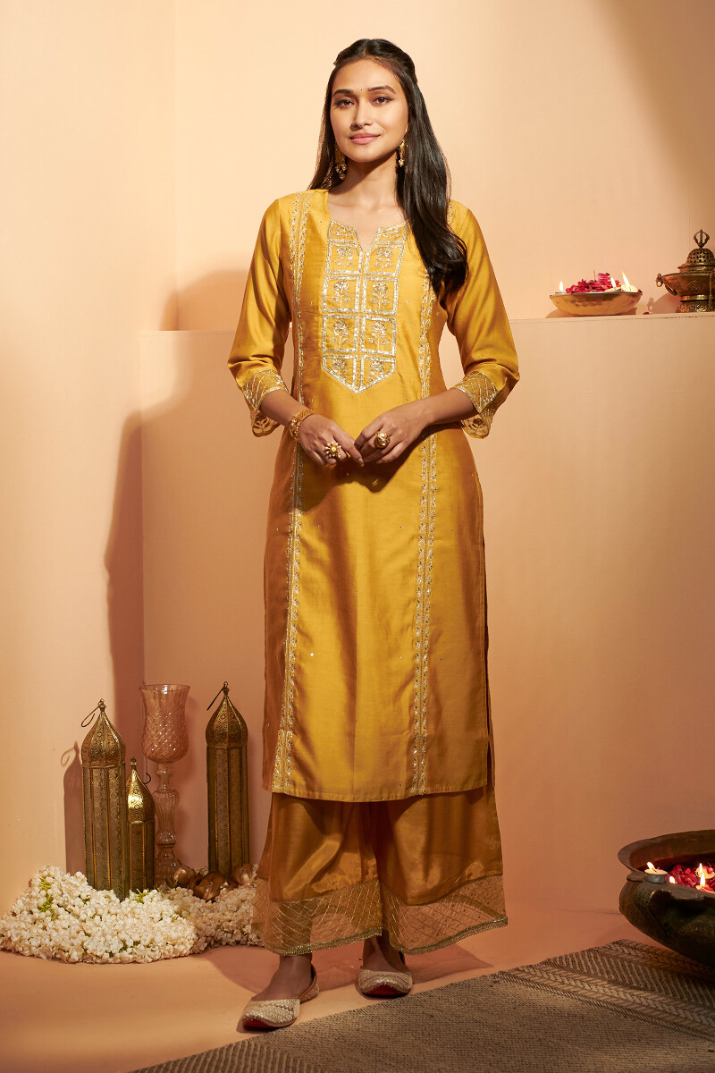 Mustard Handcrafted Chanderi Kurta