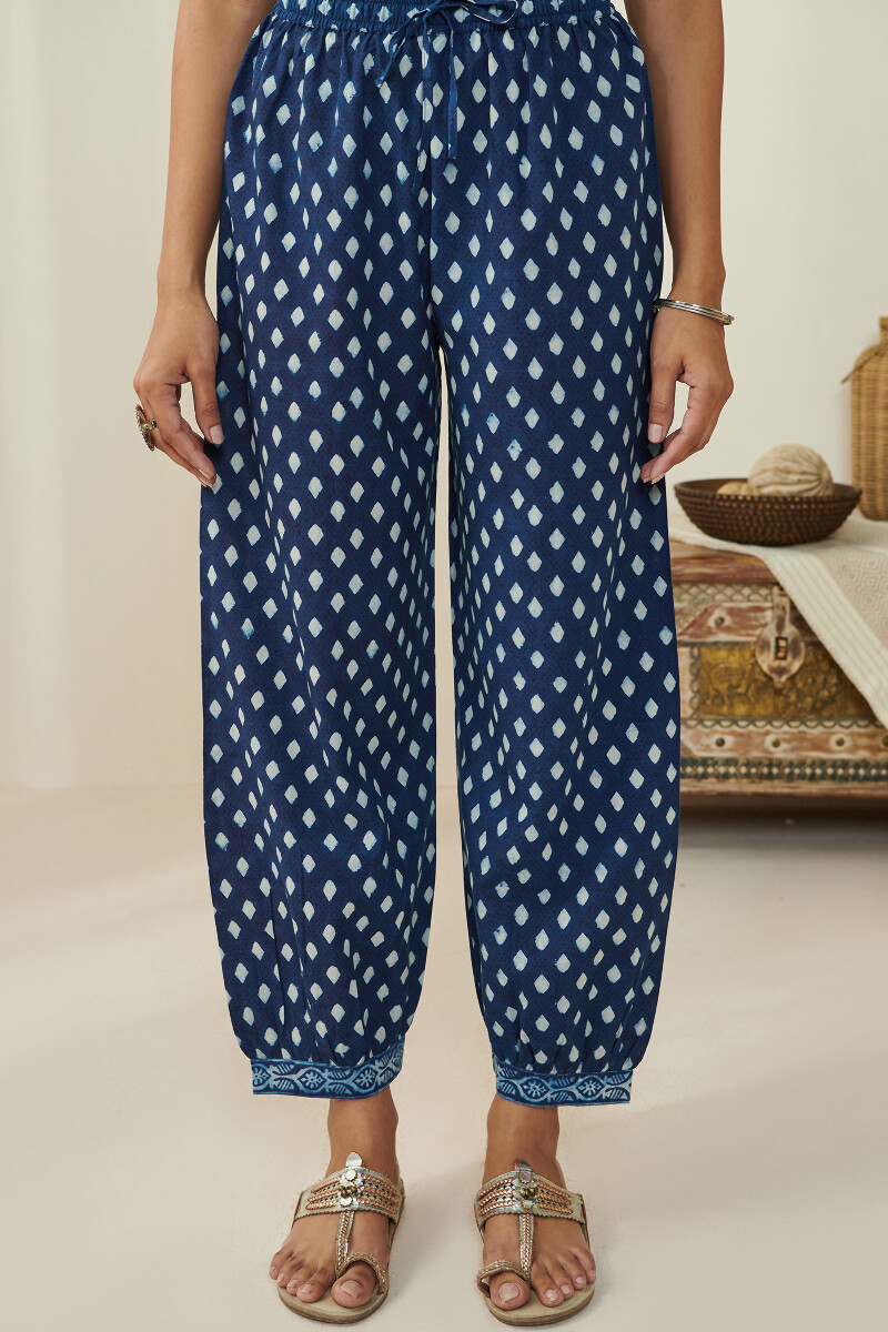 Indigo Hand Block Printed Cotton Izhaar Pants