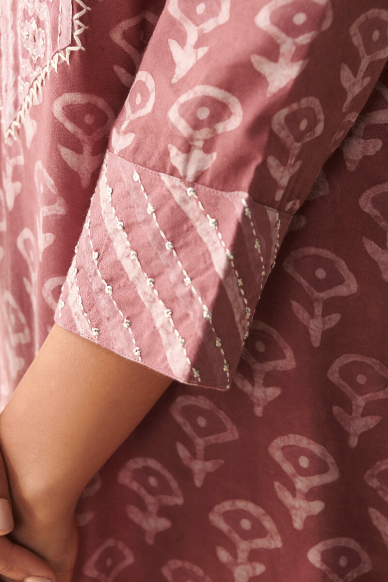 Pink Hand Block Printed Straight Modal Kurta