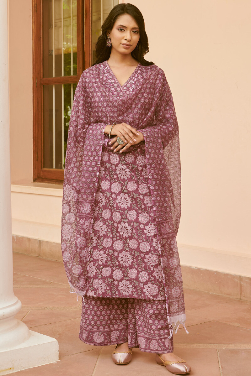 Purple Hand Block-Printed Kota Dupatta