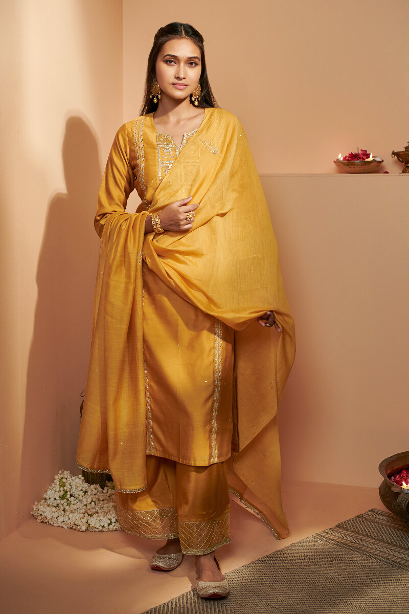 Mustard Handcrafted Chanderi Dupatta