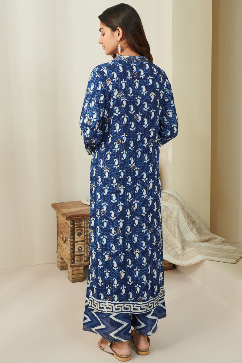 Indigo Hand Block Printed Straight Modal Kurta