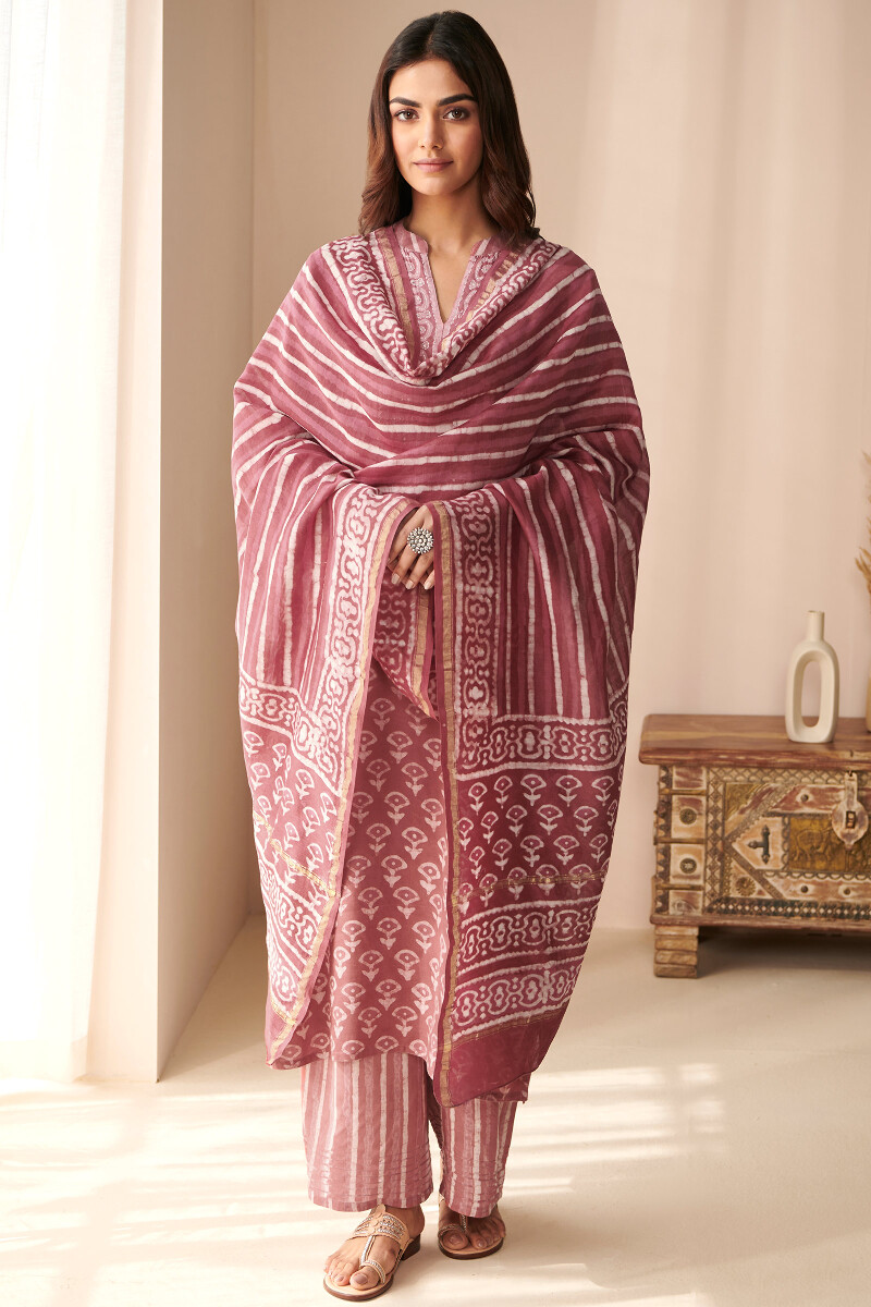 Pink Hand Block Printed Straight Modal Kurta