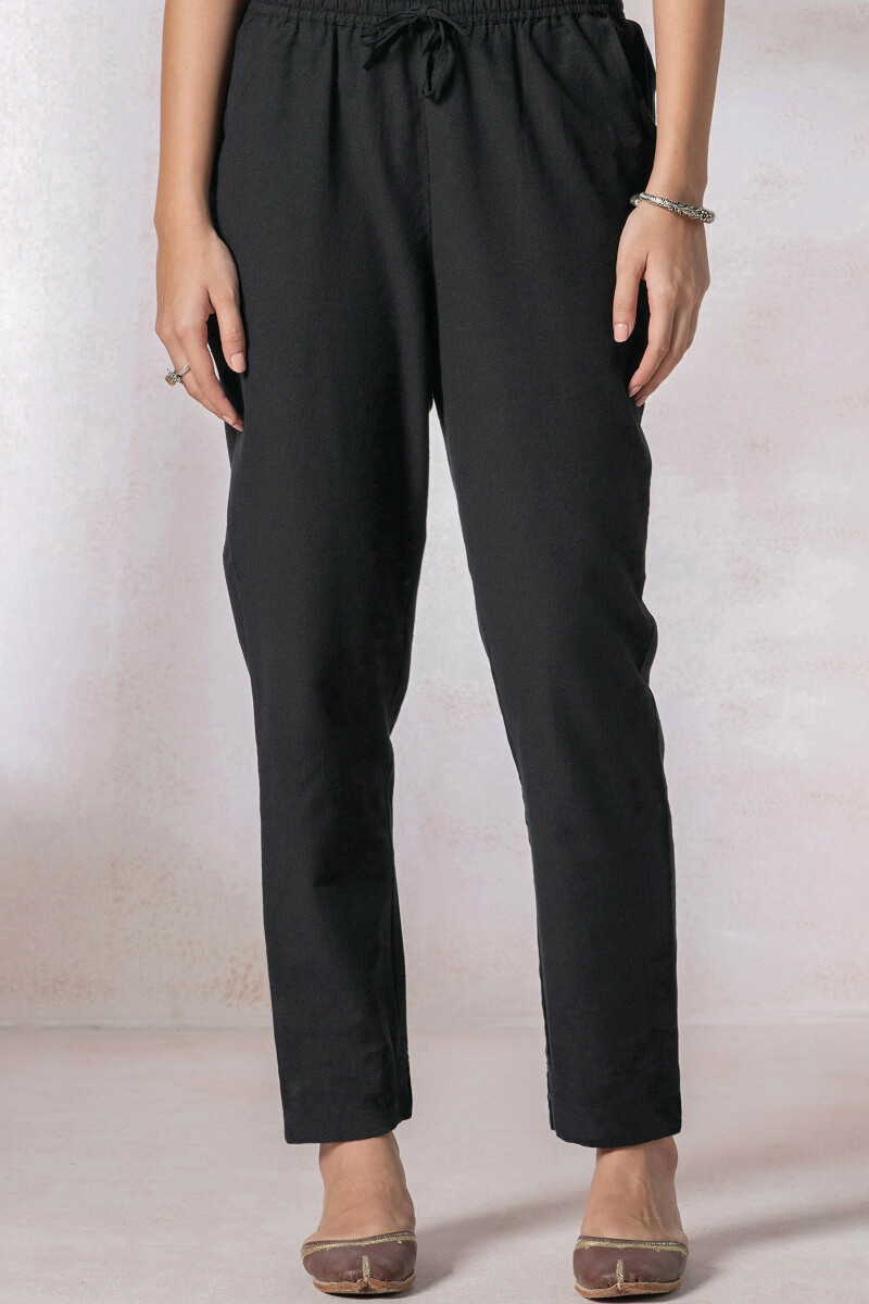 Black Handcrafted Handloom Narrow Pants