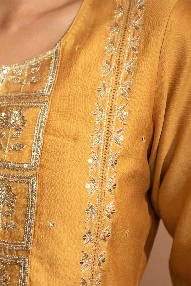 Mustard Handcrafted Chanderi Kurta