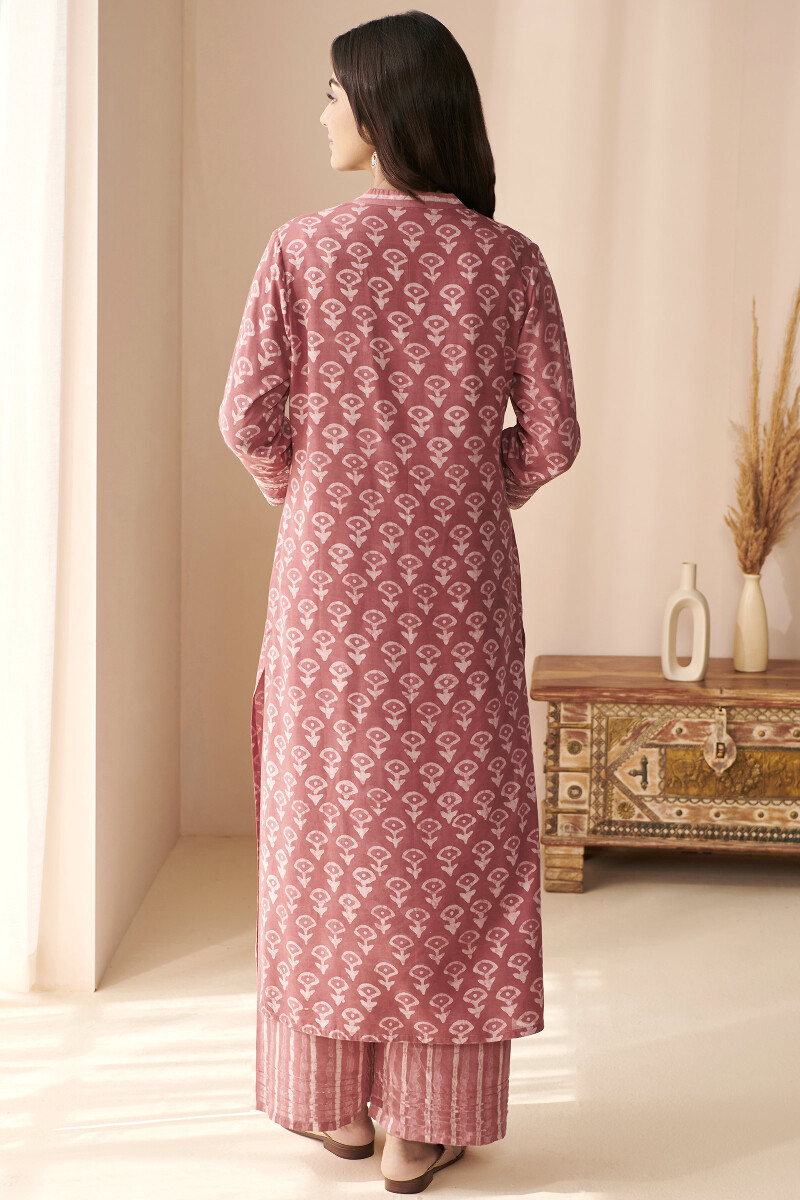 Pink Hand Block Printed Straight Modal Kurta