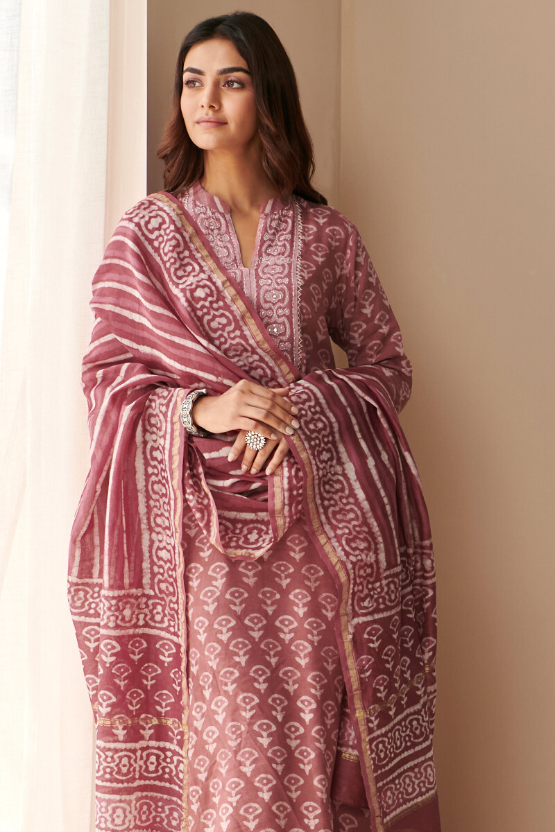 Pink Hand Block Printed Straight Modal Kurta