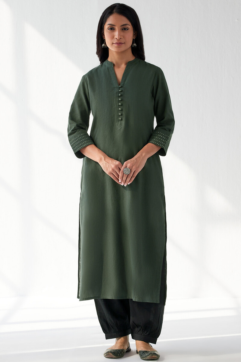 Green Handcrafted Straight Handloom Kurta