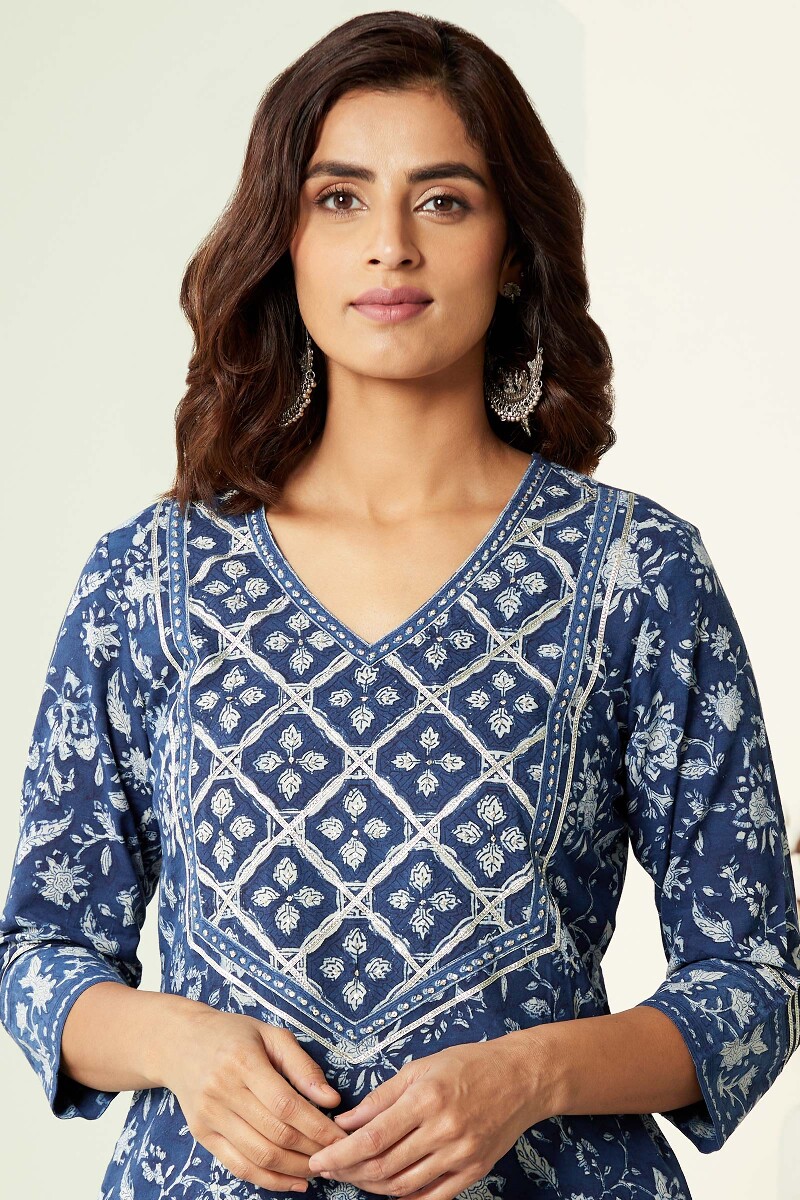 Bagru Hand Block-Printed Straight Cotton Kurta