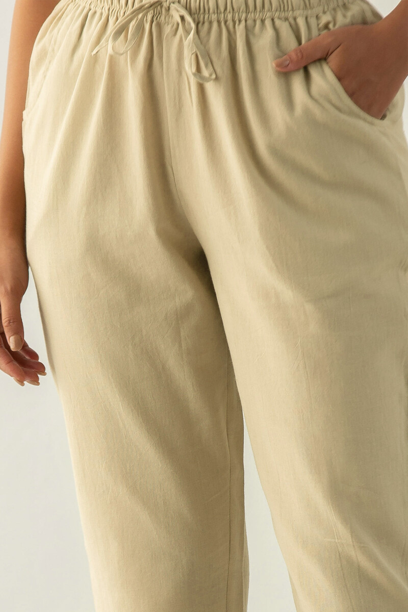 Beige Handcrafted Handloom Narrow Pants