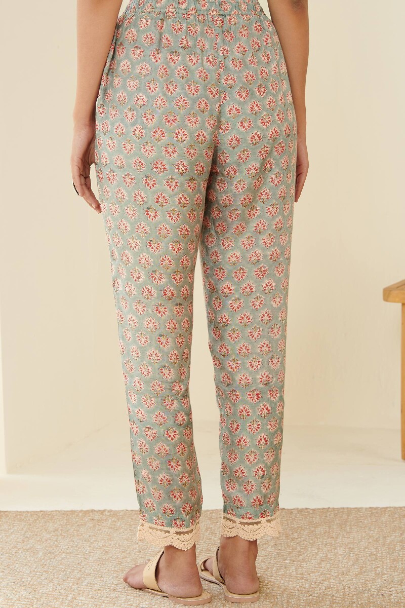 Blue Hand Block Printed Modal Narrow Pants