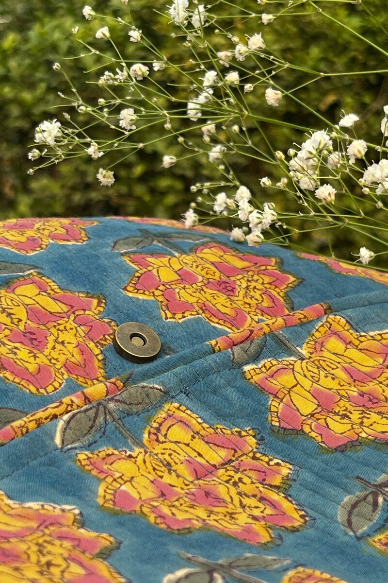 Blue Hand Block-Printed Cotton Crossbody Bag