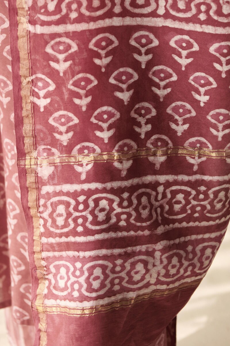 Pink Hand Block Printed Chanderi Dupatta