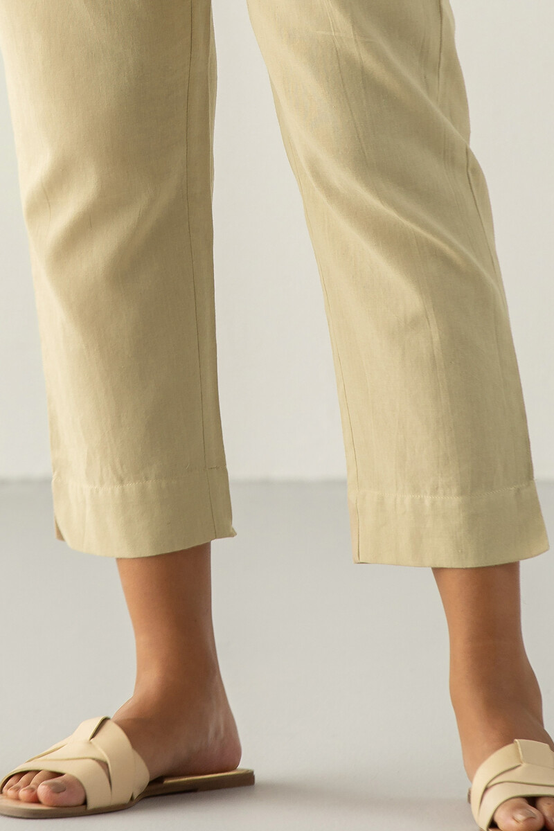 Beige Handcrafted Handloom Narrow Pants