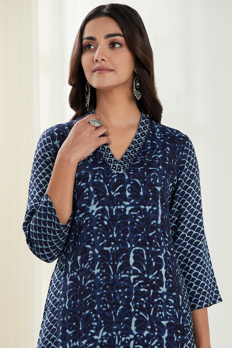 Indigo Hand Block Printed Straight Modal Kurta