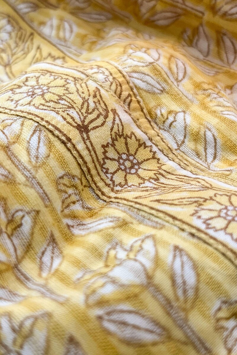 Yellow Hand Block Printed Cotton Dobby Top