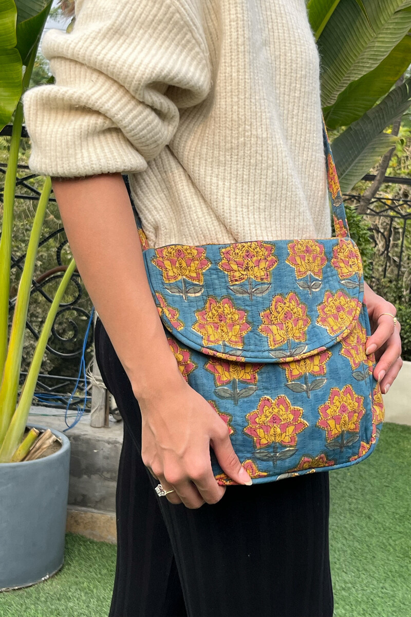 Blue Hand Block-Printed Cotton Crossbody Bag