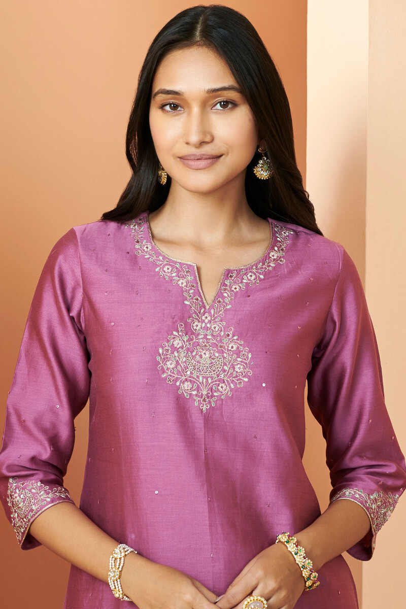 Purple Handcrafted Straight Chanderi Kurta