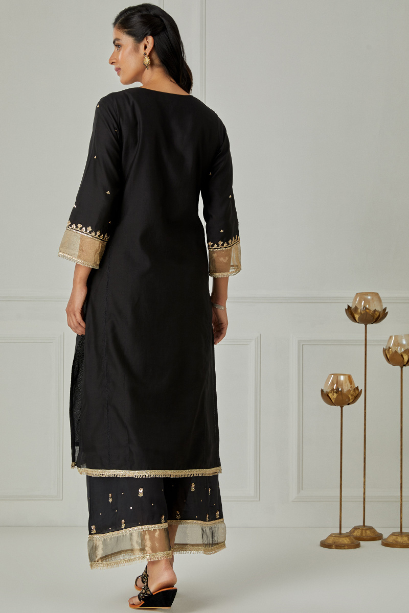 Black Handcrafted Straight Chanderi Kurta