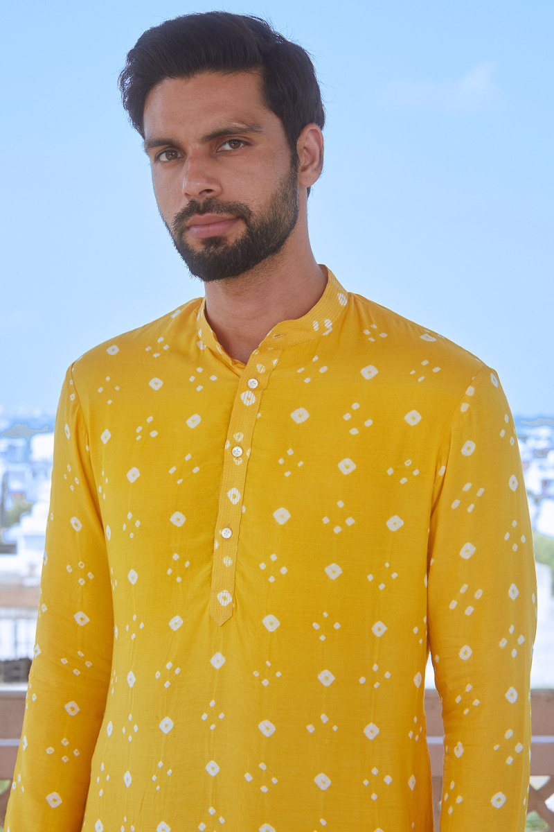 Yellow Printed Modal Kurta