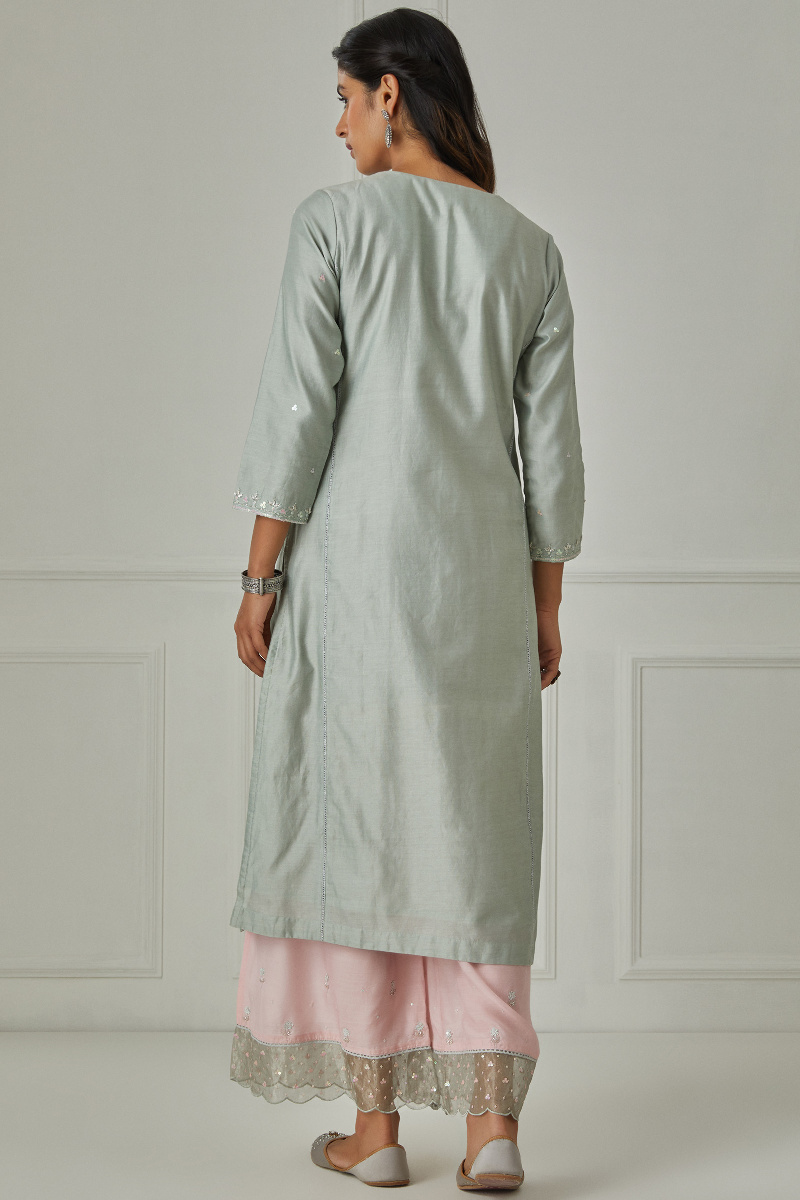 Blue Handcrafted Straight Chanderi Kurta