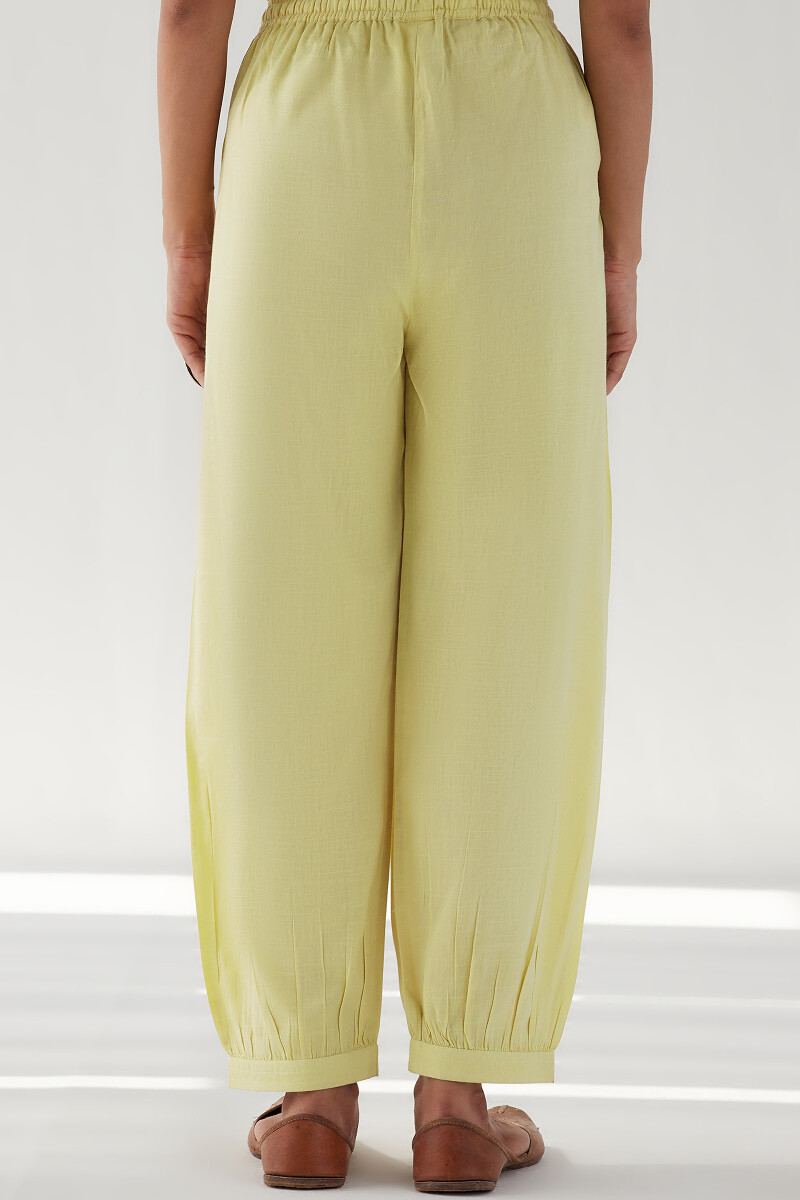 Yellow Handcrafted Rayon Slub Izhaar Pants