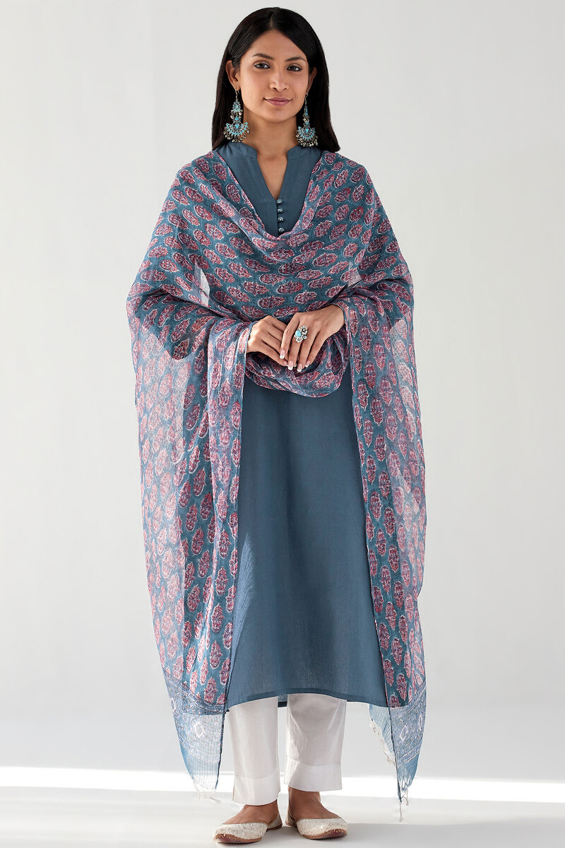 Blue Handcrafted Straight Handloom Kurta