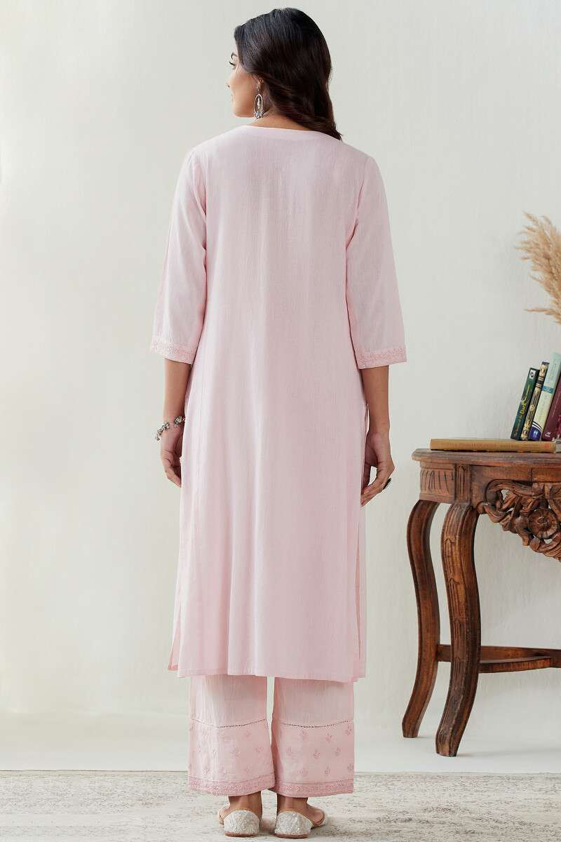 Pink Handcrafted Straight Cotton Flax Kurta