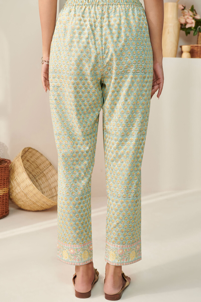 Blue Hand Block Printed Cotton Narrow Pants