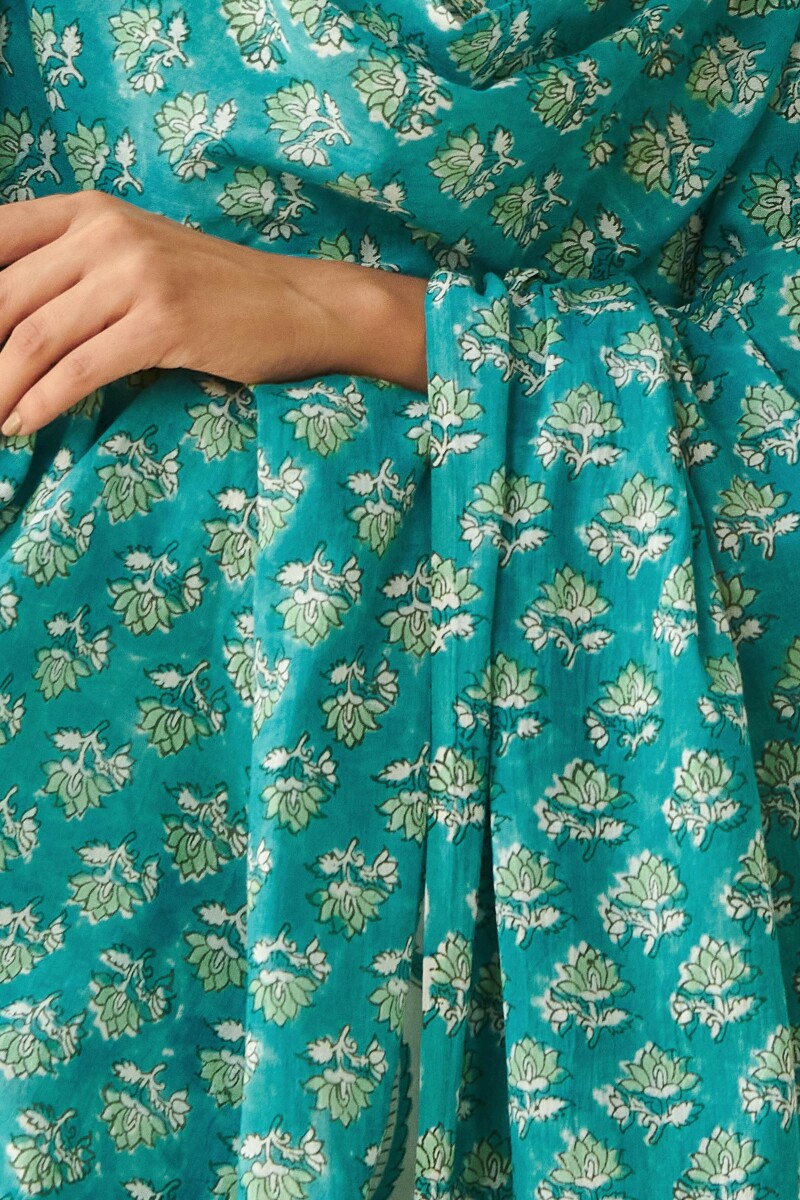 Turquoise Hand Block Printed Cotton Dupatta