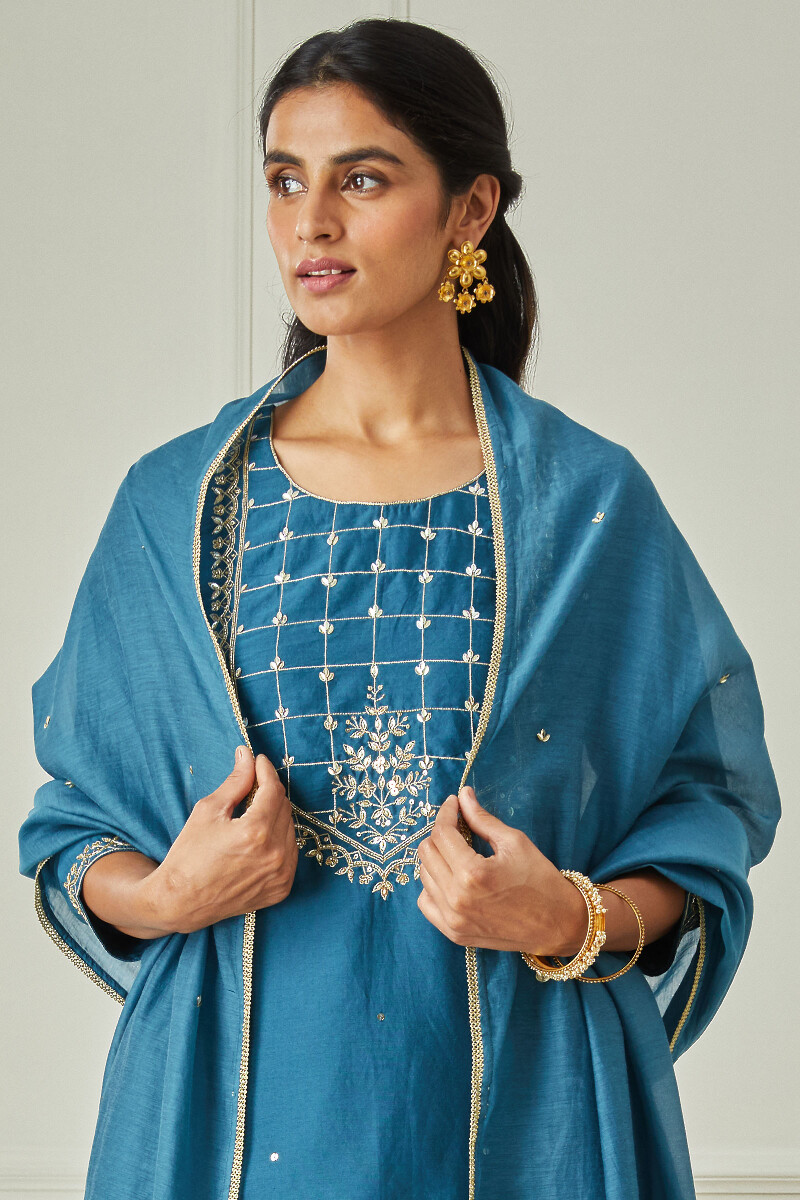 Blue Handcrafted Cotton Silk Dupatta