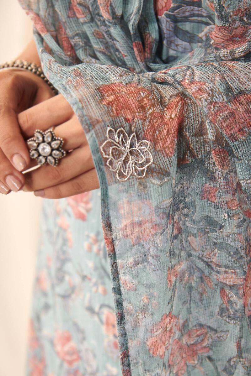 Blue Hand Block Printed Kota Dupatta