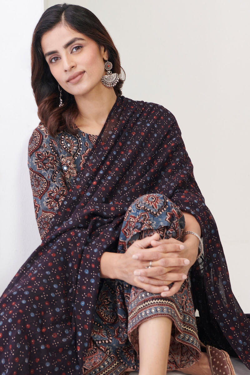 Ajrak Hand Block Printed Cotton Dupatta