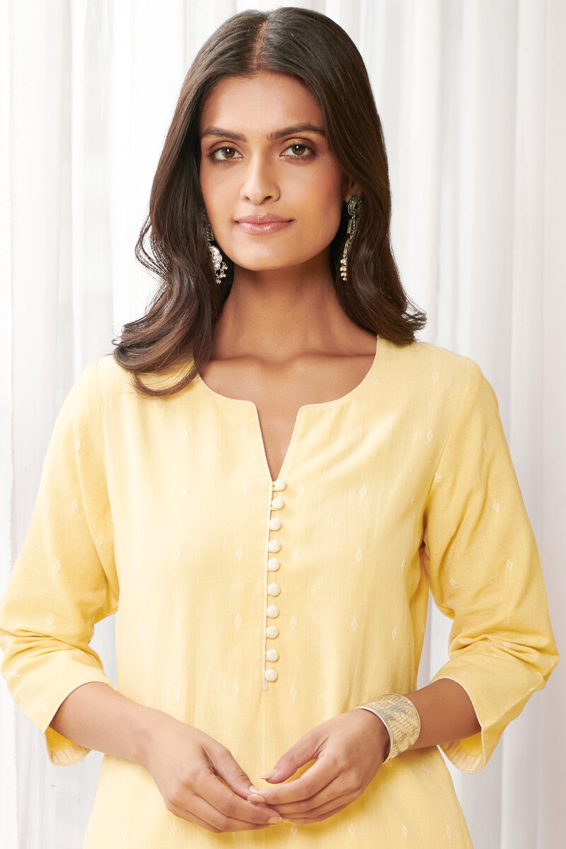 Yellow Handcrafted Straight Handloom Kurta