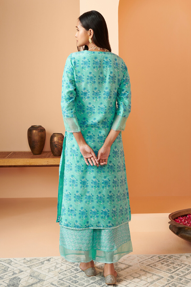 Blue Hand Block Printed Straight Modal Kurta