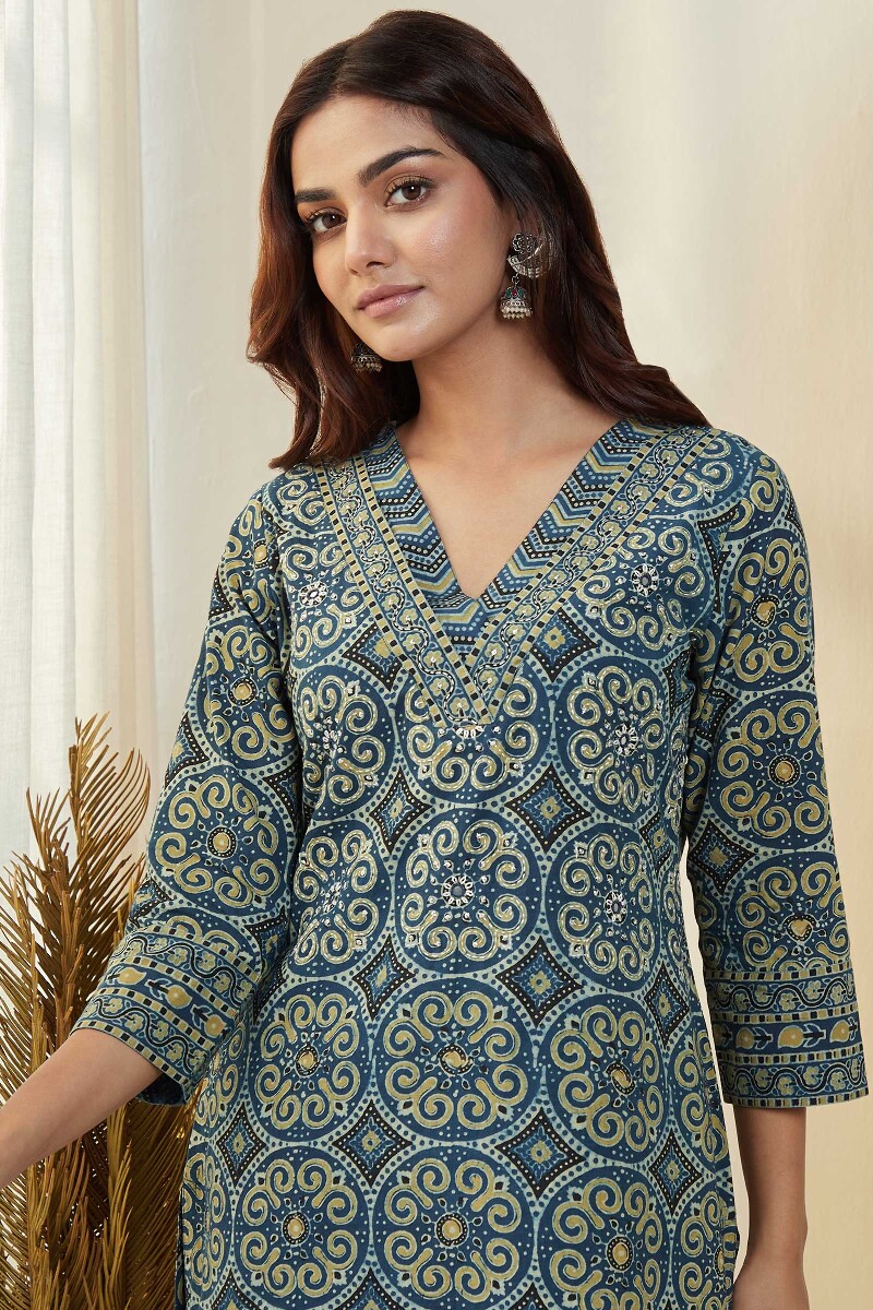 Ajrak Hand Block-Printed Straight Cotton Kurta