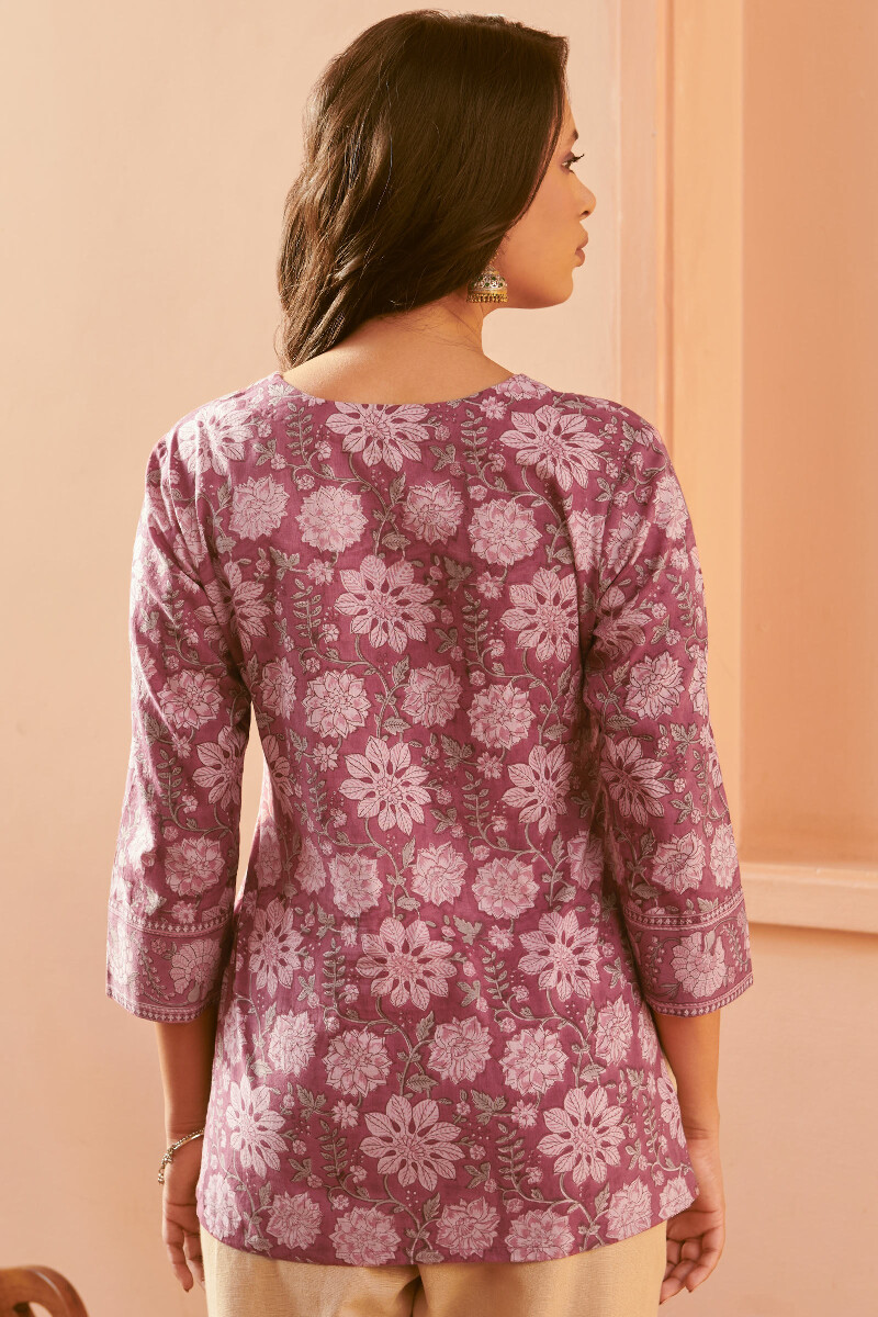 Purple Hand Block-Printed Cotton Top