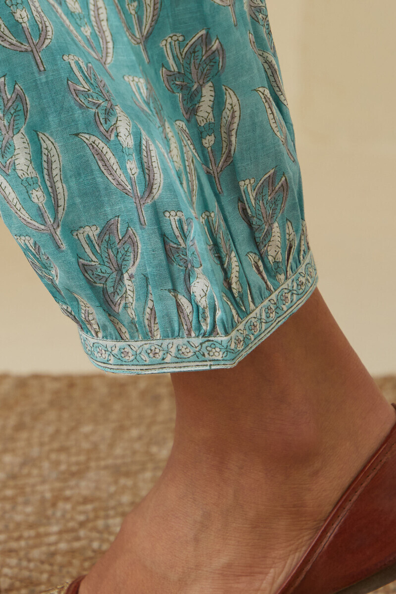 Blue Hand Block-Printed Cotton Slub Izhaar Pants