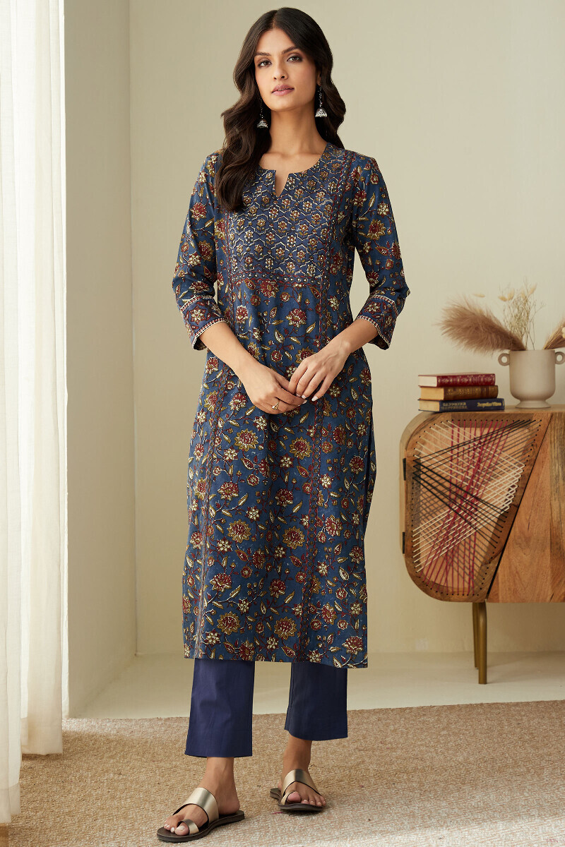 Bagru Hand Block-Printed Straight Cotton Kurta