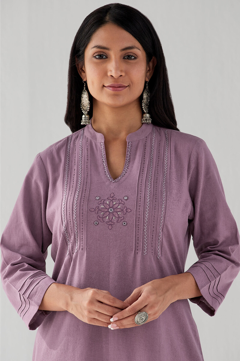Purple Handcrafted Straight Cotton Flax Kurta