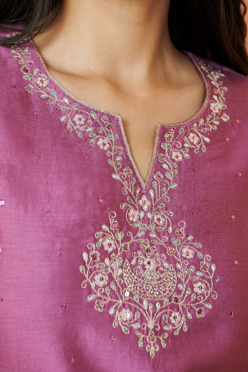 Purple Handcrafted Straight Chanderi Kurta