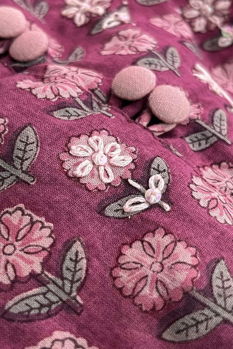 Purple Hand Block-Printed Cotton Top