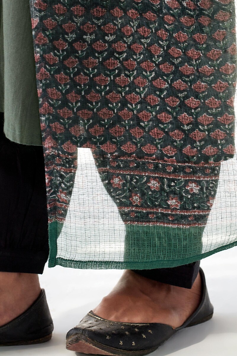 Green Hand Block Printed Kota Dupatta