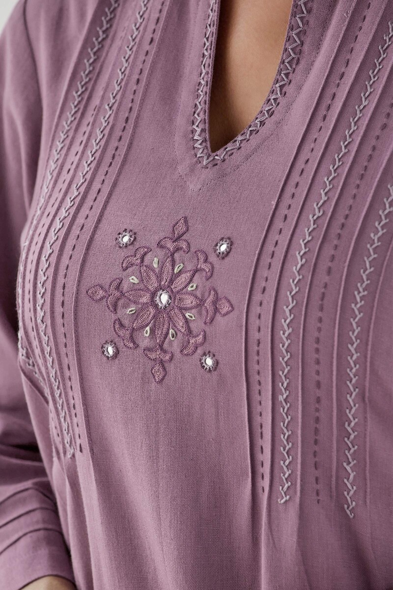 Purple Handcrafted Straight Cotton Flax Kurta