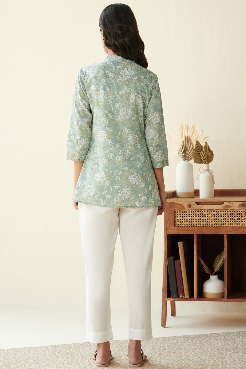 Blue Hand Block Printed Cotton Slub Top