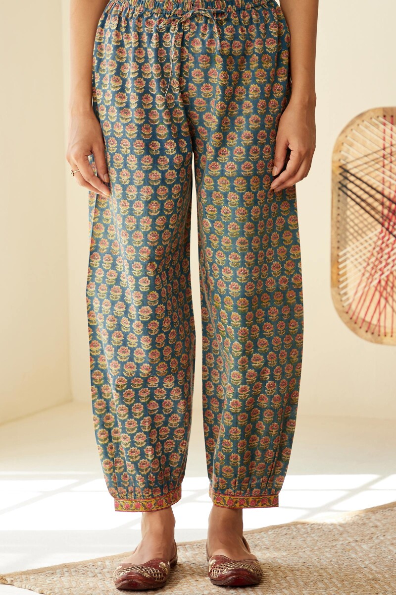 Blue Hand Block-Printed Cotton Izhaar Pants